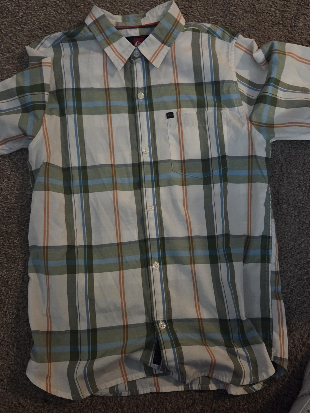 Quiksilver Men's Plaid Button-Down Shirt - Green, Blue, Orange, White